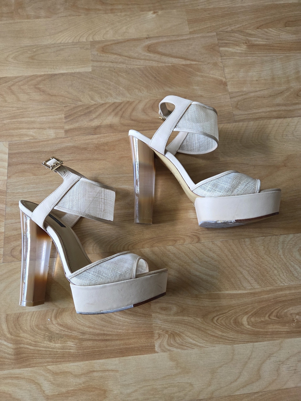 Rachel Zoe Cream-Beige Platform Ankle Strap Sandals